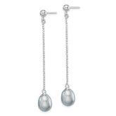Sterling Silver Rhodium-plated 7-8mm Grey Teardrop Freshwater Cultured Pearl Post Dangle Earrings